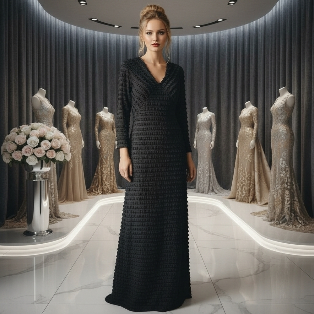 VEJAIZ Designs Couture Tiered Ruffle Black Gown /Maxi Dress